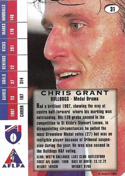 1998 Select AFL Signature Series #31 Chris Grant Back